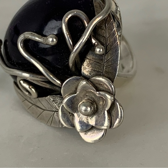 Sterling Silver Ring Black Onyx Floral Roots Sz 6.5 Vtg Witchy Dark Fairy Gothic - Picture 9 of 12